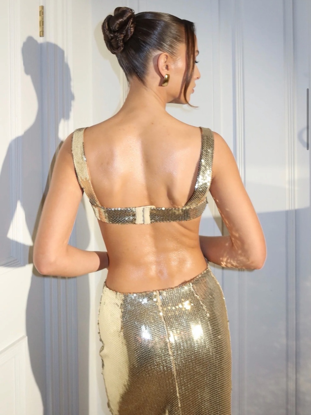 MESHKI Adoria Gold Sequin Cutout Column Dress - Picture 2 of 6